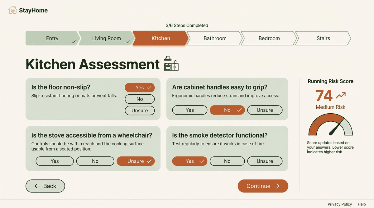 StayHome audit form — multi-step room assessment